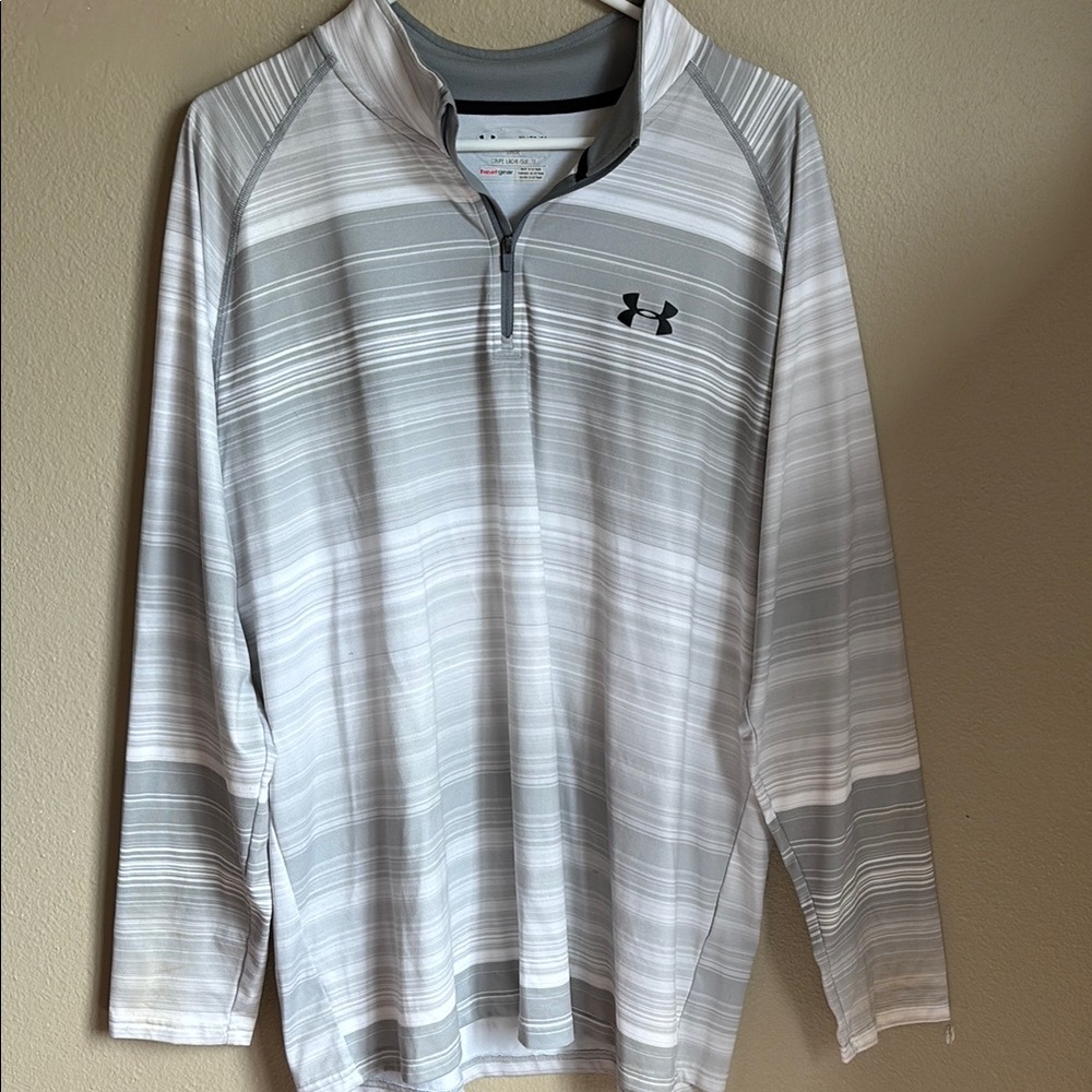 Under Armour White and Gray Striped Half-Zip Pullover